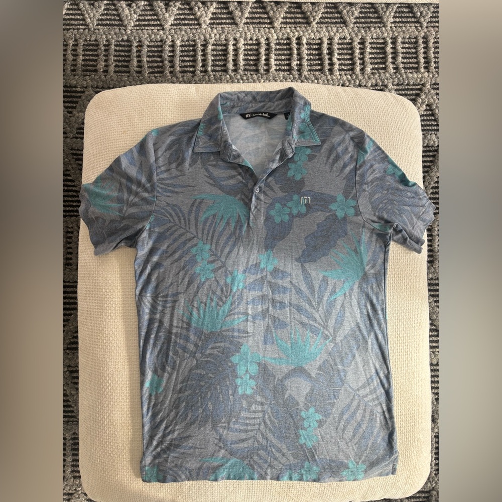 Travis Mathew Gray and Teal Floral Polo Shirt